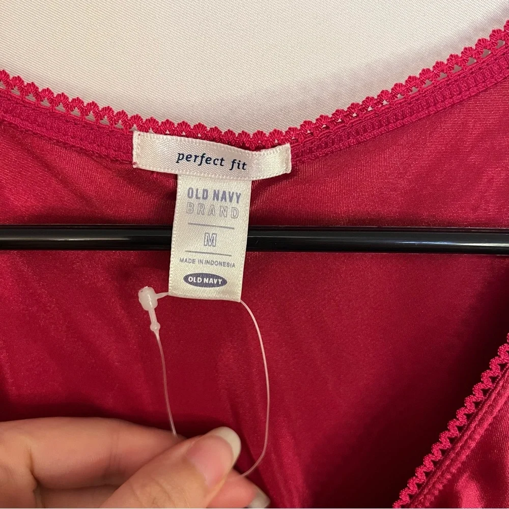 Vintage Y2K Old Navy Top L Pink Satin Babydoll Empire Waist Tie Bow V Neck